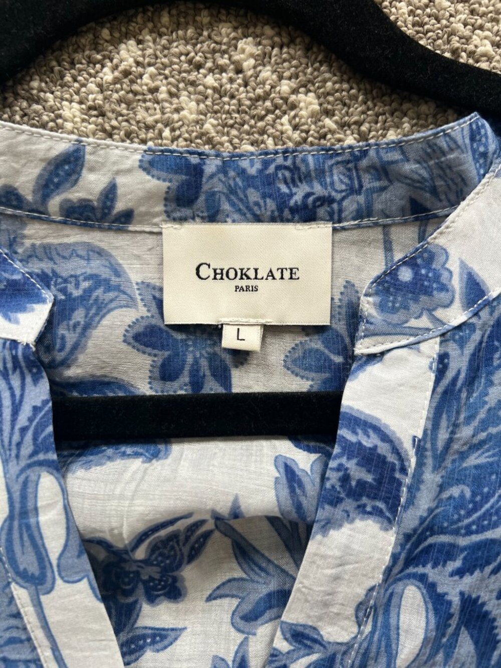 Choklate French Brand Flowy Mini Dress Blue and White Toile Print - Picture 3 of 4